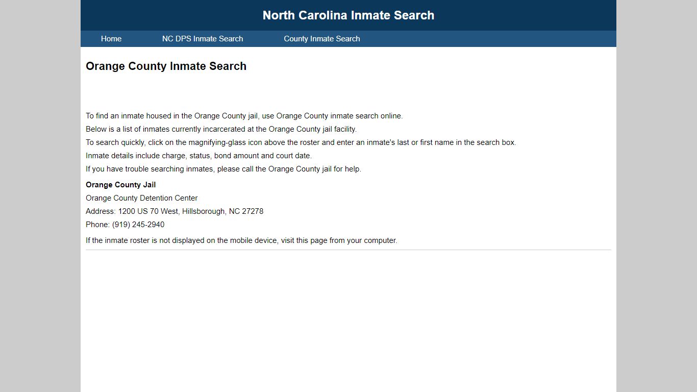 Orange County Inmate Search